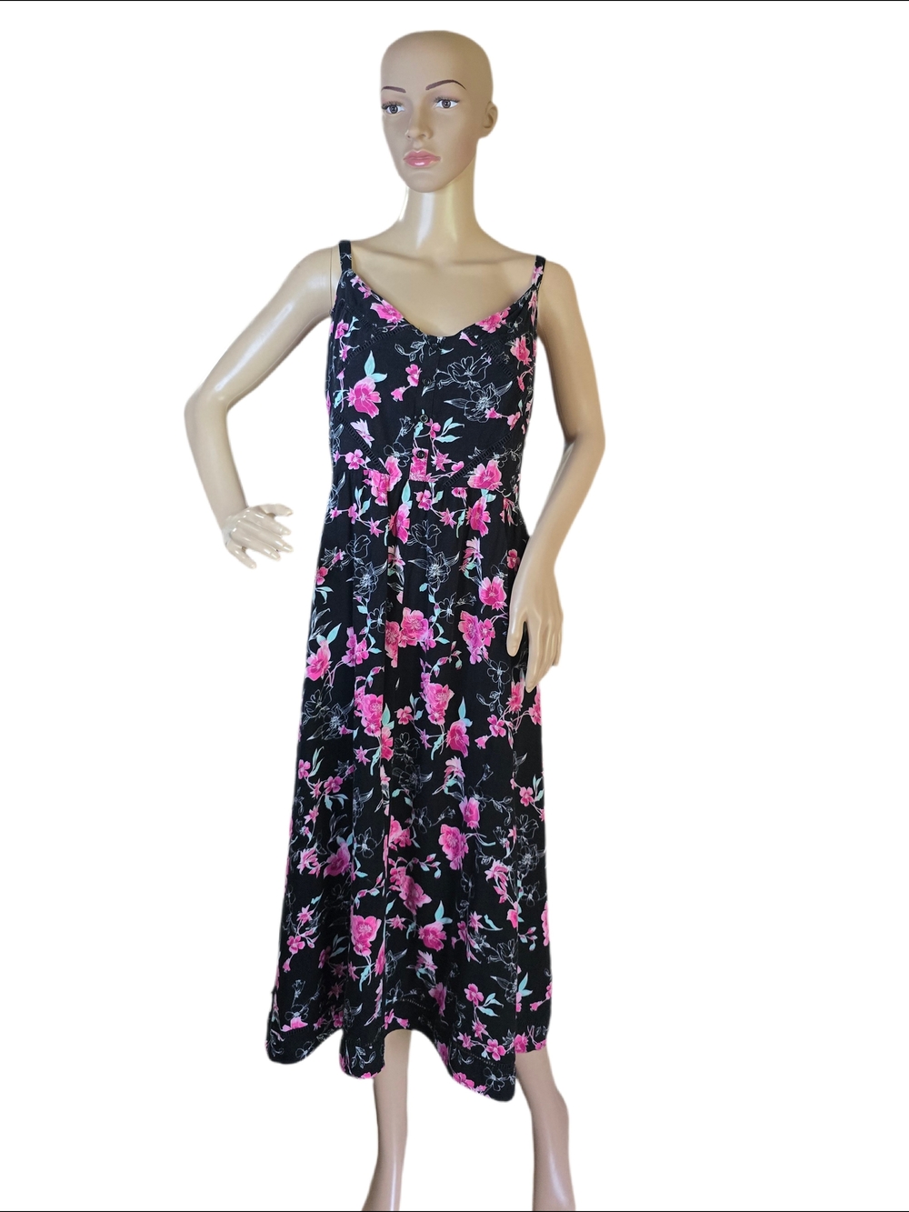 torrid Black Midi Challis Dress with Pink Floral Print